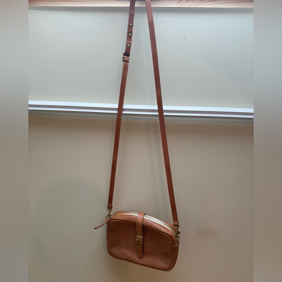 Clare V. Mini Sac Crossbody Bag, Leather Perforated Tan Color - Picture 11 of 14